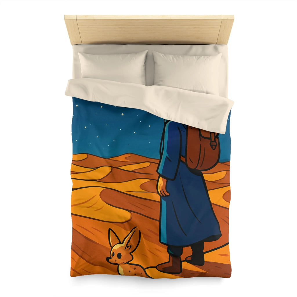 Housse de Couette Désert Nocturne Nomade Bleu Étoilé et Renard des Sables Enchanté