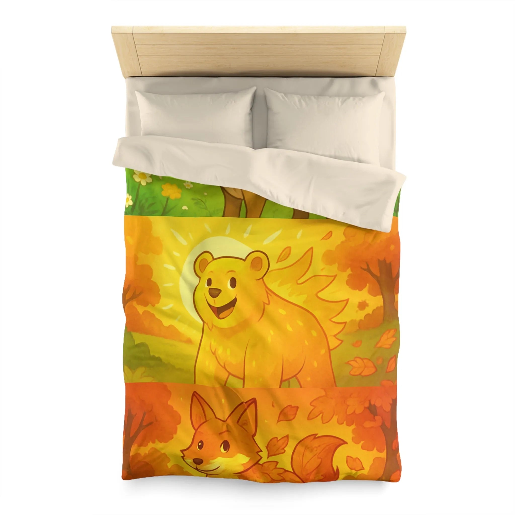 Housse de couette enchantée avec cerf, ours et renard en couleurs vives saisonnières