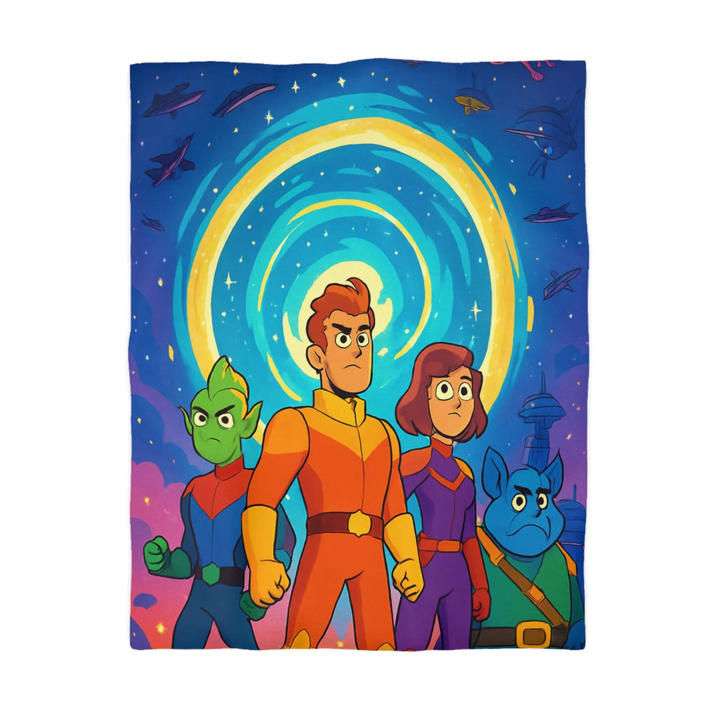 Housse de Couette Animée avec Héros Intergalactiques et Portail Éclairé pour Chambre Enfant