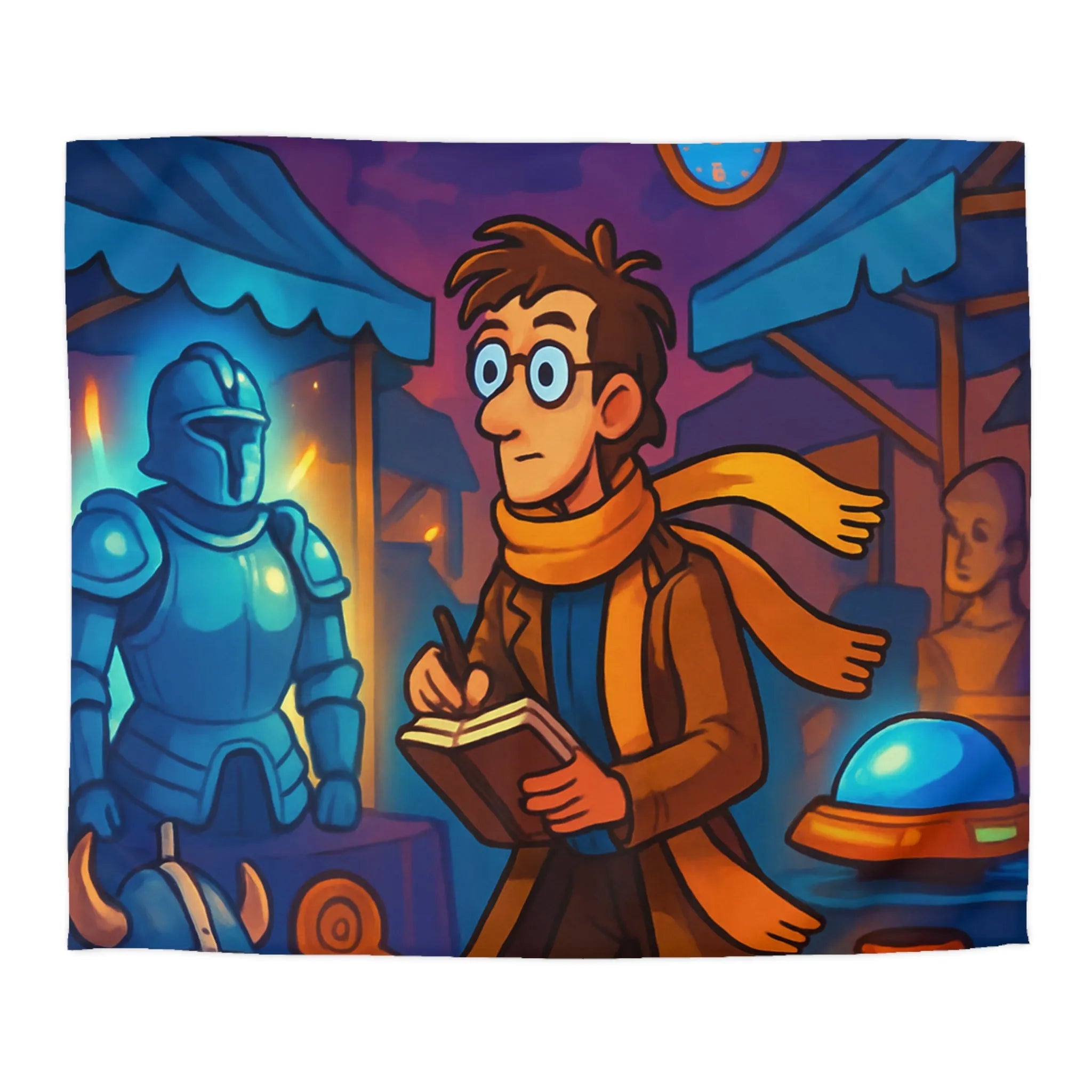 Housse de couette avec motif de marché nocturne mystérieux et horloges suspendues