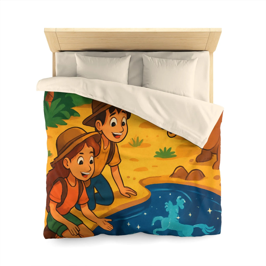 Housse de couette désert exotique enfants étoiles, animaux et aventuriers explorant oasis magique
