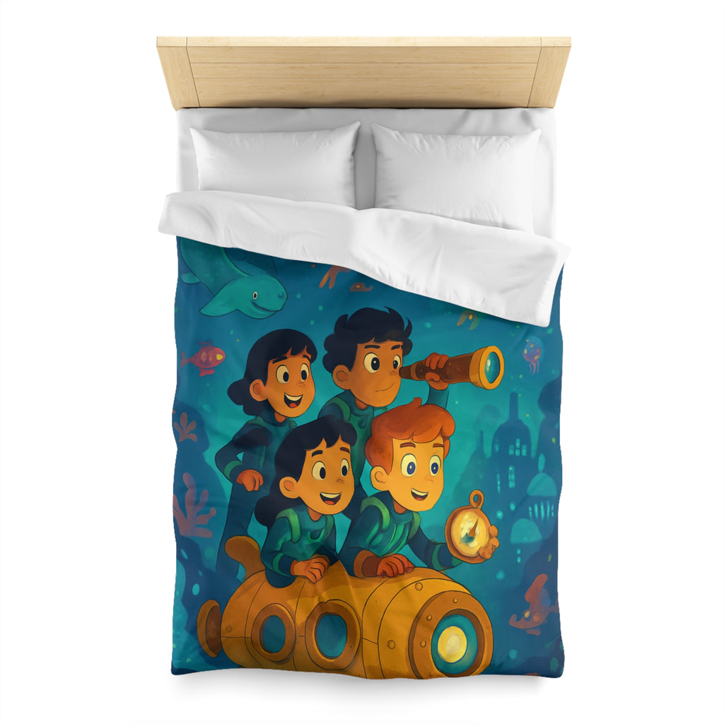 Housse de couette sous-marine avec enfants explorateurs et animaux marins joyeux