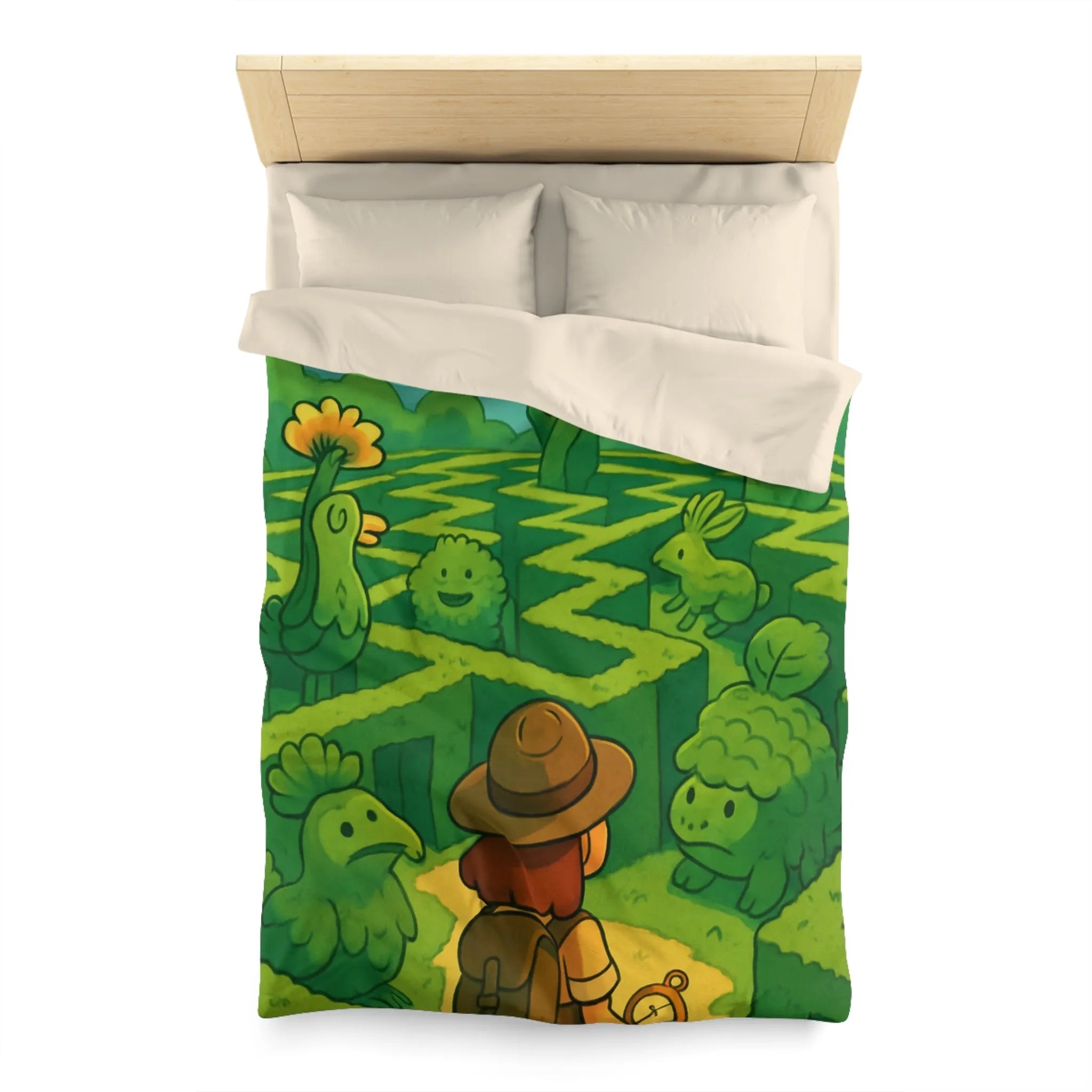 Explorez un Labyrinthe de Créatures Végétales Mystiques sur une Housse de Couette Originale