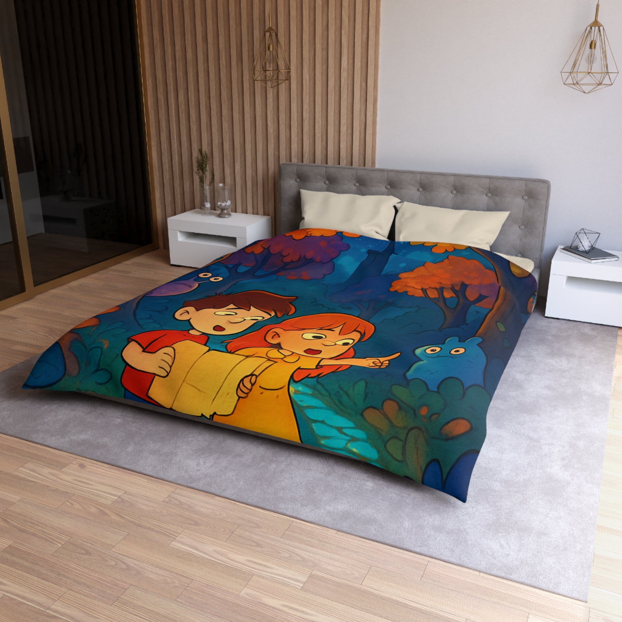 Housse de Couette Microfibre Illustration Unique Design Moderne Décoration Intérieure Raffinée