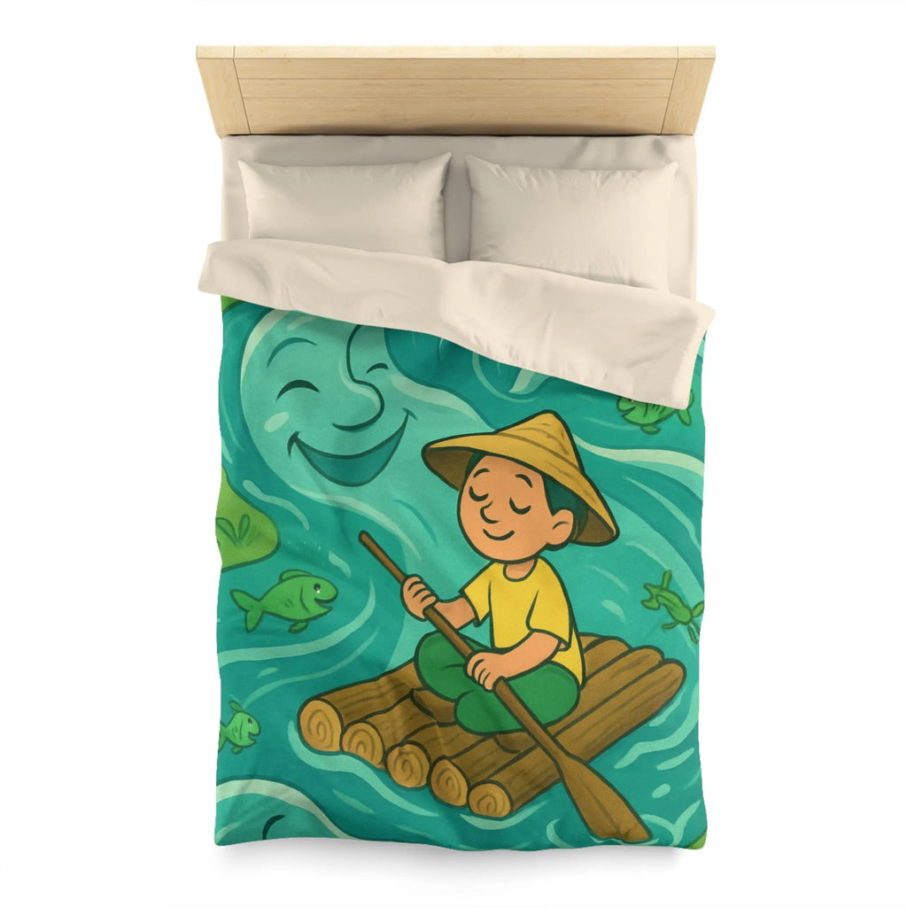 Housse de Couette Enfant avec Illustration Rêveuse de Rivière et Pêcheur Heureux