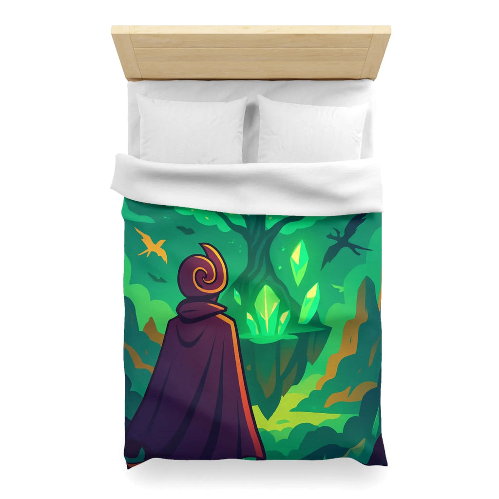Housse de couette magique avec arbre brillant flottant, créatures volantes et paysages féeriques