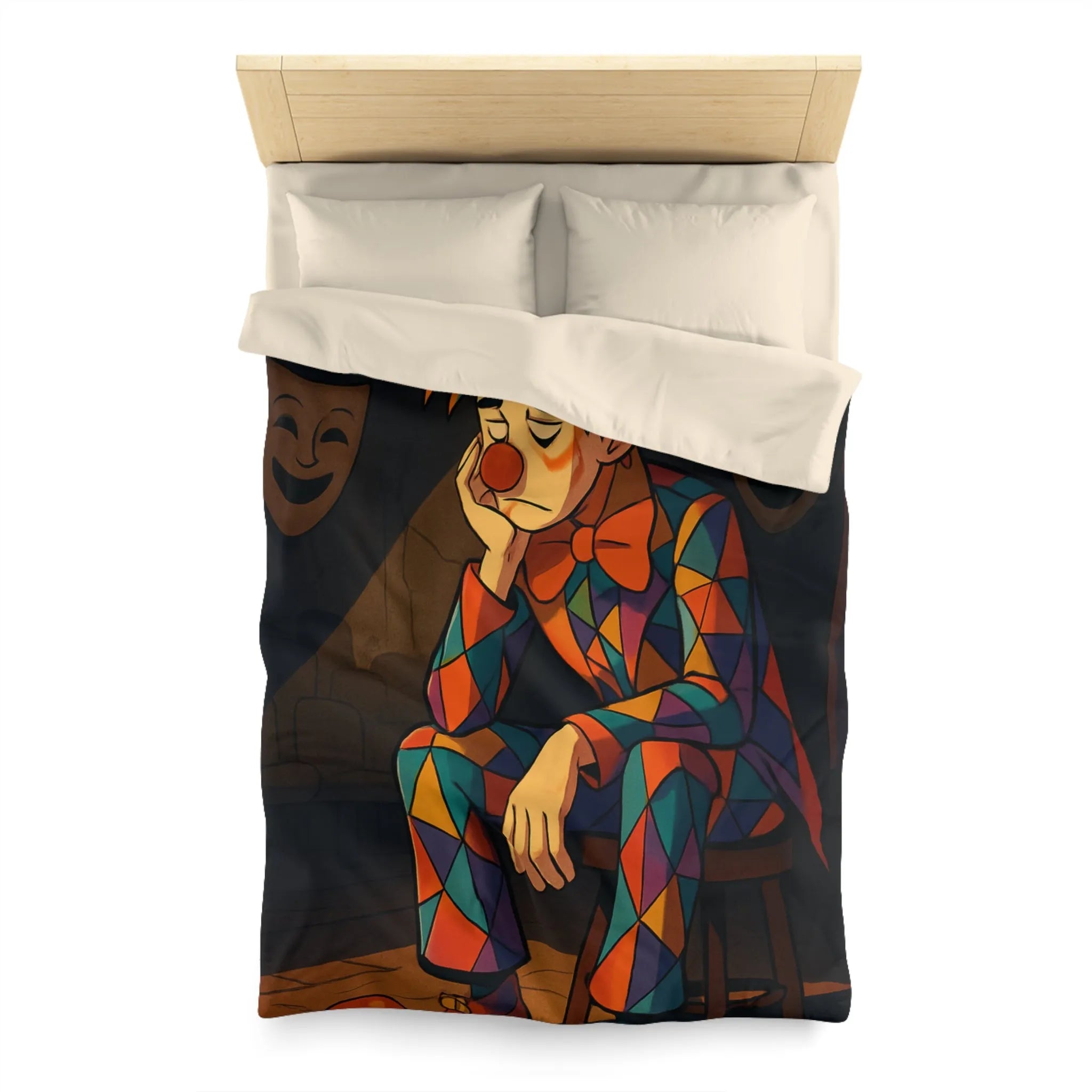 Housse de couette clown triste aux motifs colorés pour chambre unique et artistique