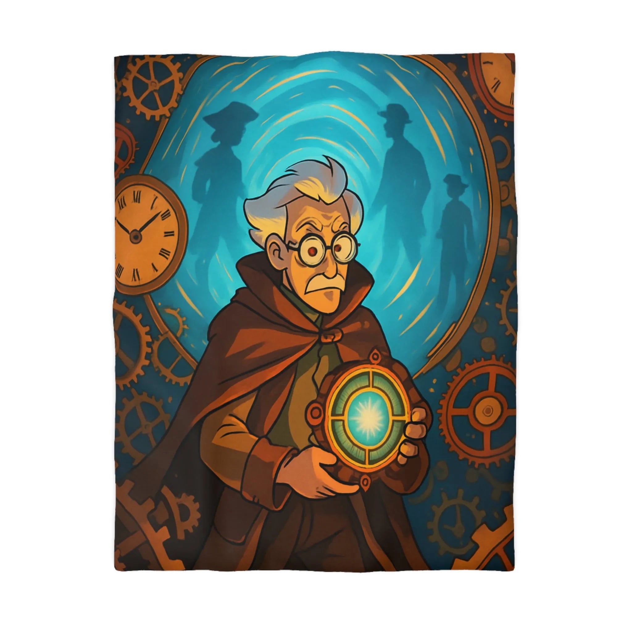 Housse de couette aventure steampunk horloger voyage dans le temps avec objets mystérieux