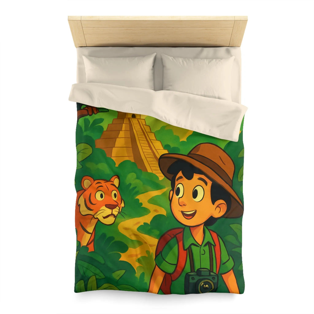 Housse de couette aventure jungle pour enfants avec château et animaux exotiques colorés