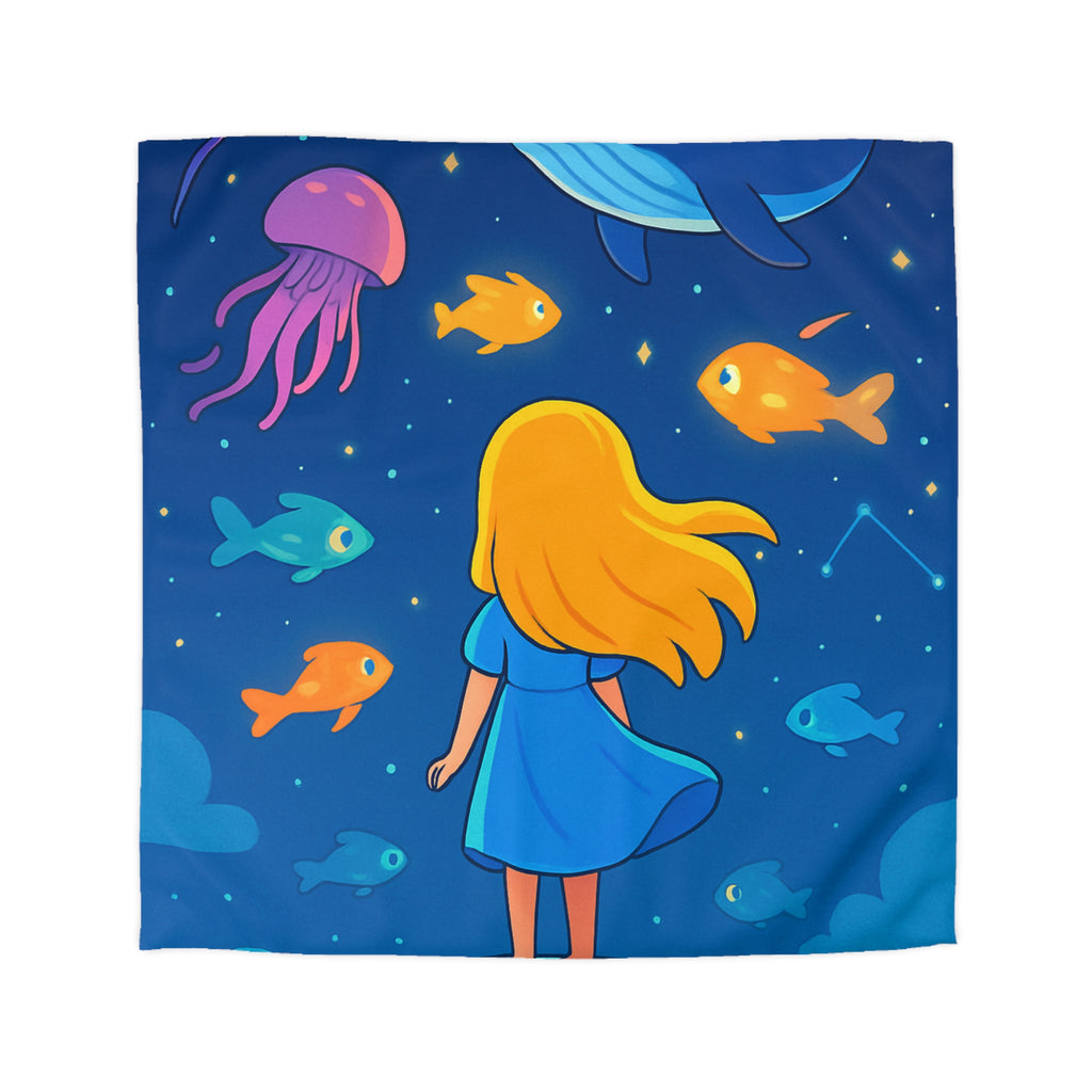 Housse de couette océane enfantine avec animaux marins, étoile ciel bleu magique
