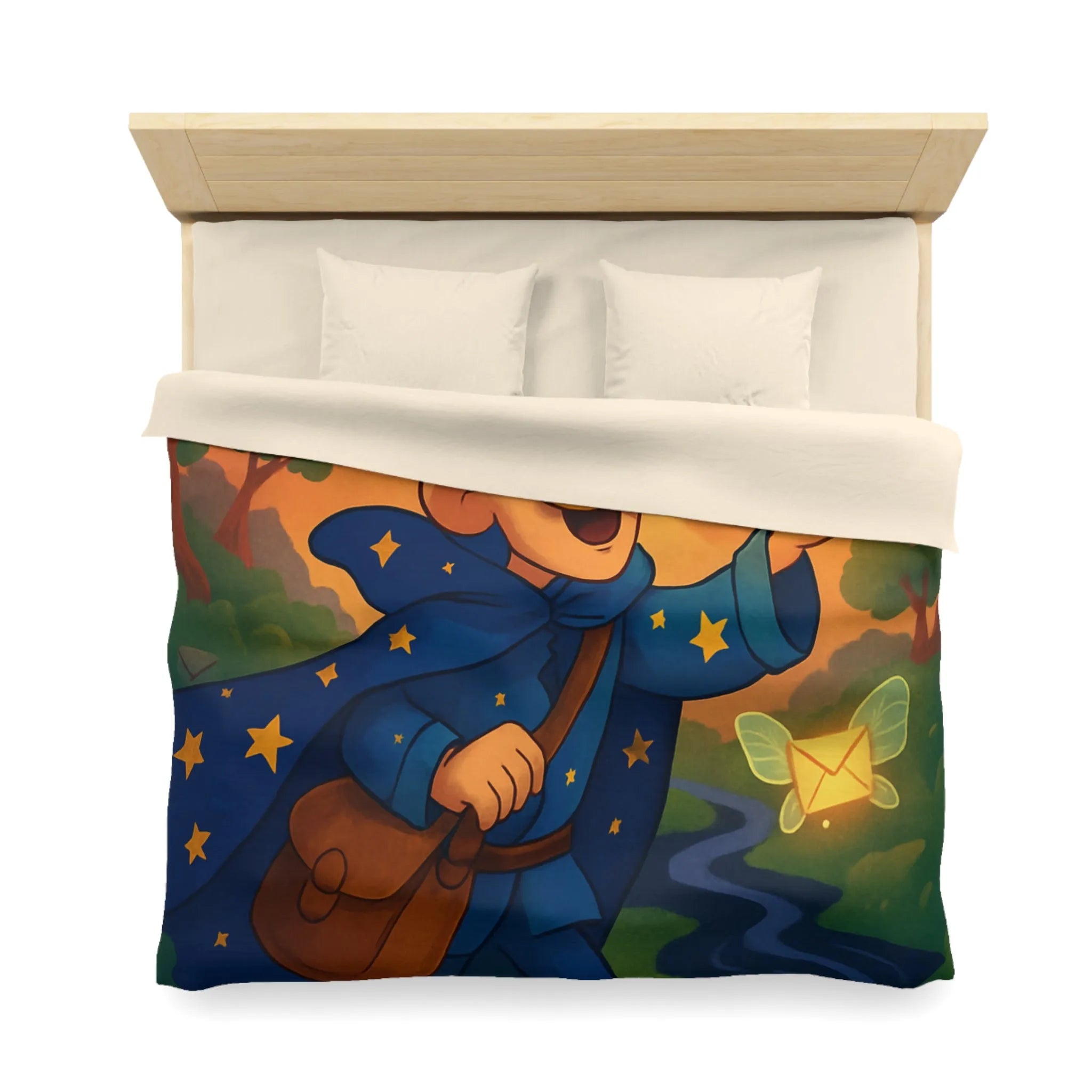 Housse de Couette Enfantine Magique Forêt Ambiance Nocturne Étoiles Arborées Postier Joyeux