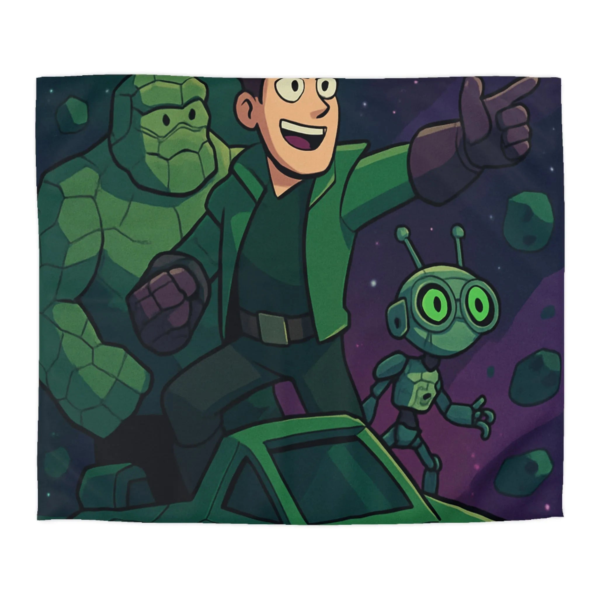 Housse de Couette Espace Aventure avec Robot et Héros sur Fond Galactique