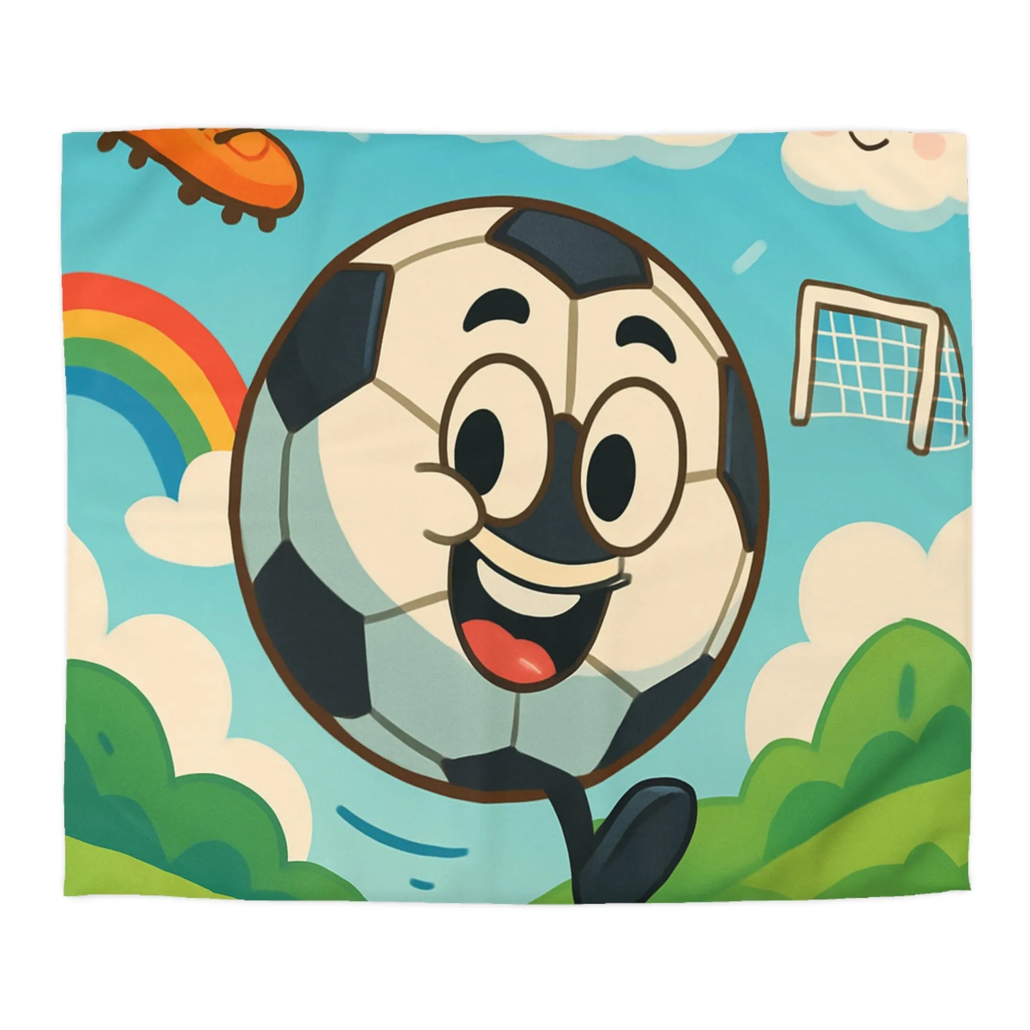 Housse de Couette Enfant Joyeuse avec Ballon de Foot et Arc-en-ciel Coloré