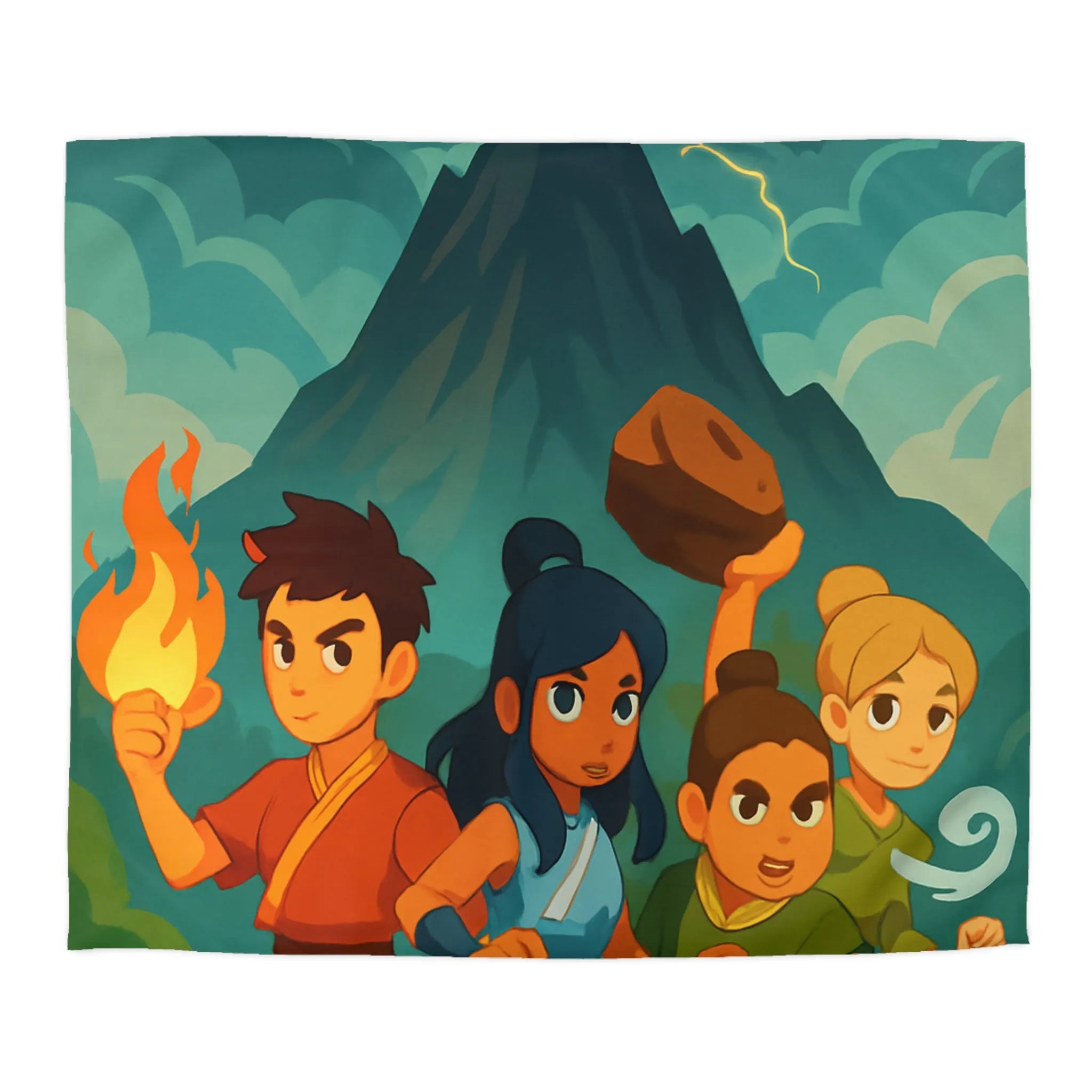 Housse de Couette Imprimée Éléments Naturels Montagne Tempétueuse pour Chambre d'Aventurier