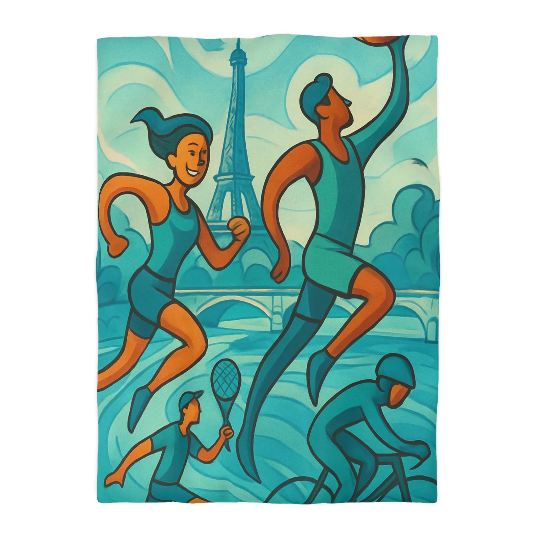 Housse de Couette Athlétique Inspirée par Sports Dynamiques Paris avec Tour Eiffel