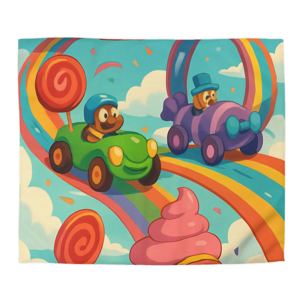 Housse de Couette Arc-en-Ciel avec Voitures Colorées et Animaux Amusants Idéale pour Enfant