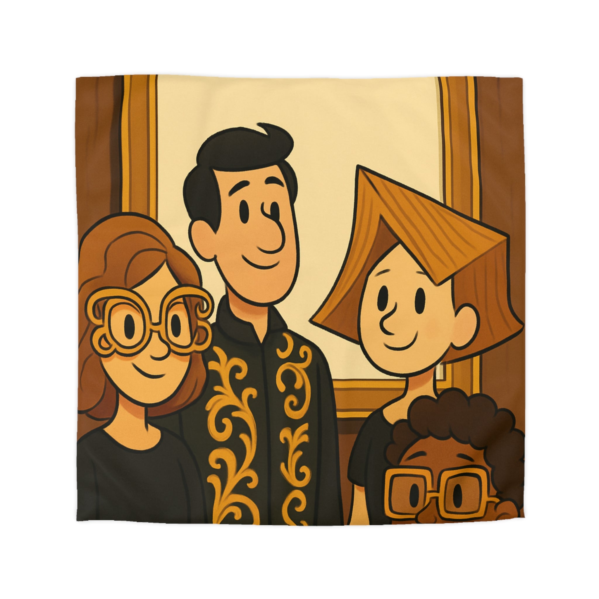 Housse de Couette Originale avec Illustration de Quatre Personnages Animés au Style Unique