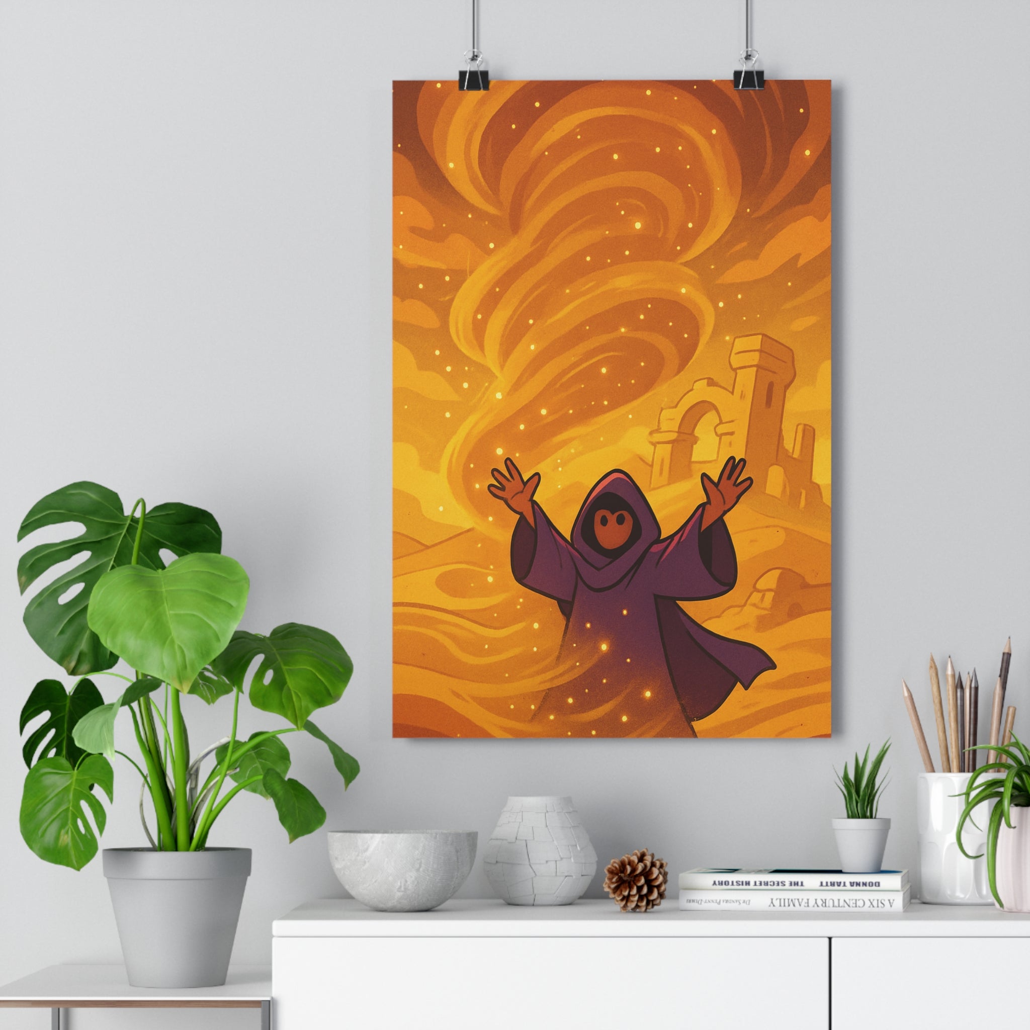 Poster décoratif mystique violet jaune désert aventure cartoon dynamique chambre salon bureau moderne qualité