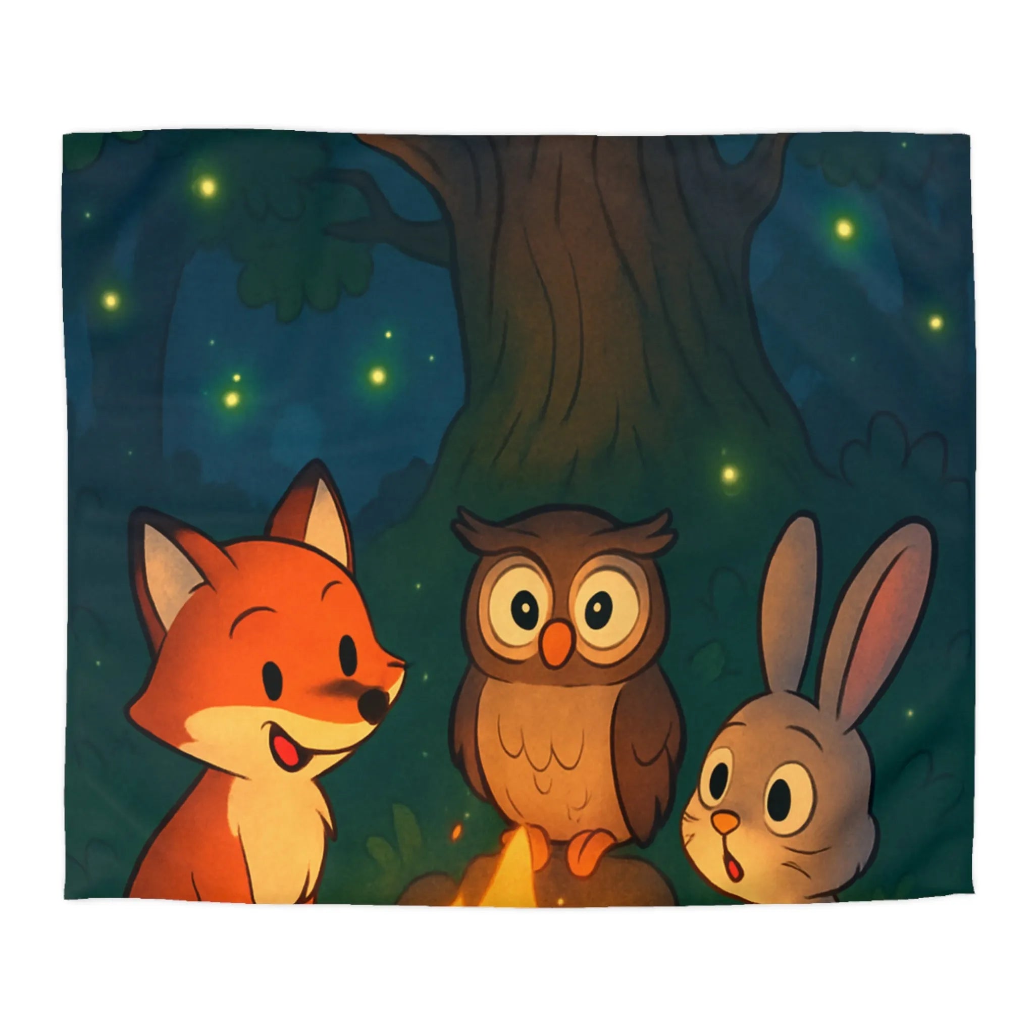 Housse de couette forêt mystique animaux autour du feu sous ciel étoilé magique