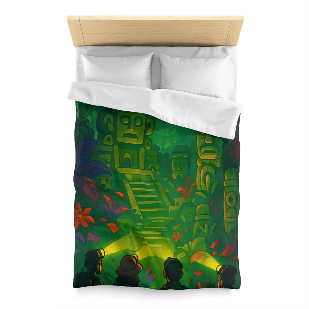 Housse de couette forêt tropicale avec statues anciennes, parfait pour les explorateurs nocturnes