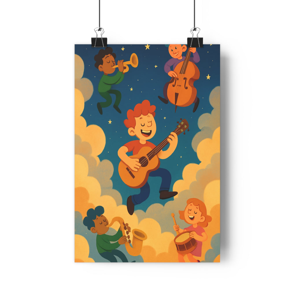 Poster décoratif céleste dessin animé joyeux musique bleu violet salon chambre créativité ambiance qualité
