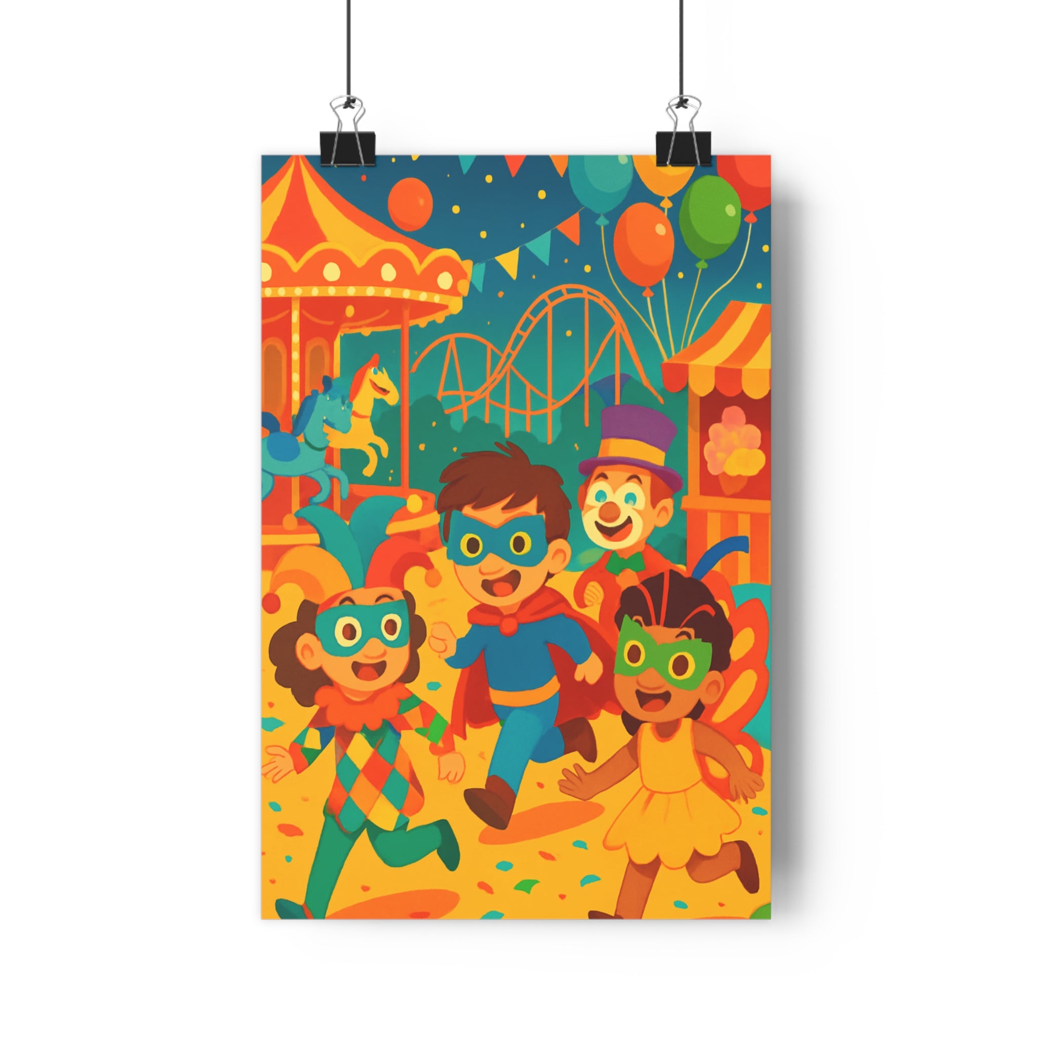 Poster décoratif coloré enfant joyeux vibrant rouge bleu jaune aventure chambre amusant festif créatif