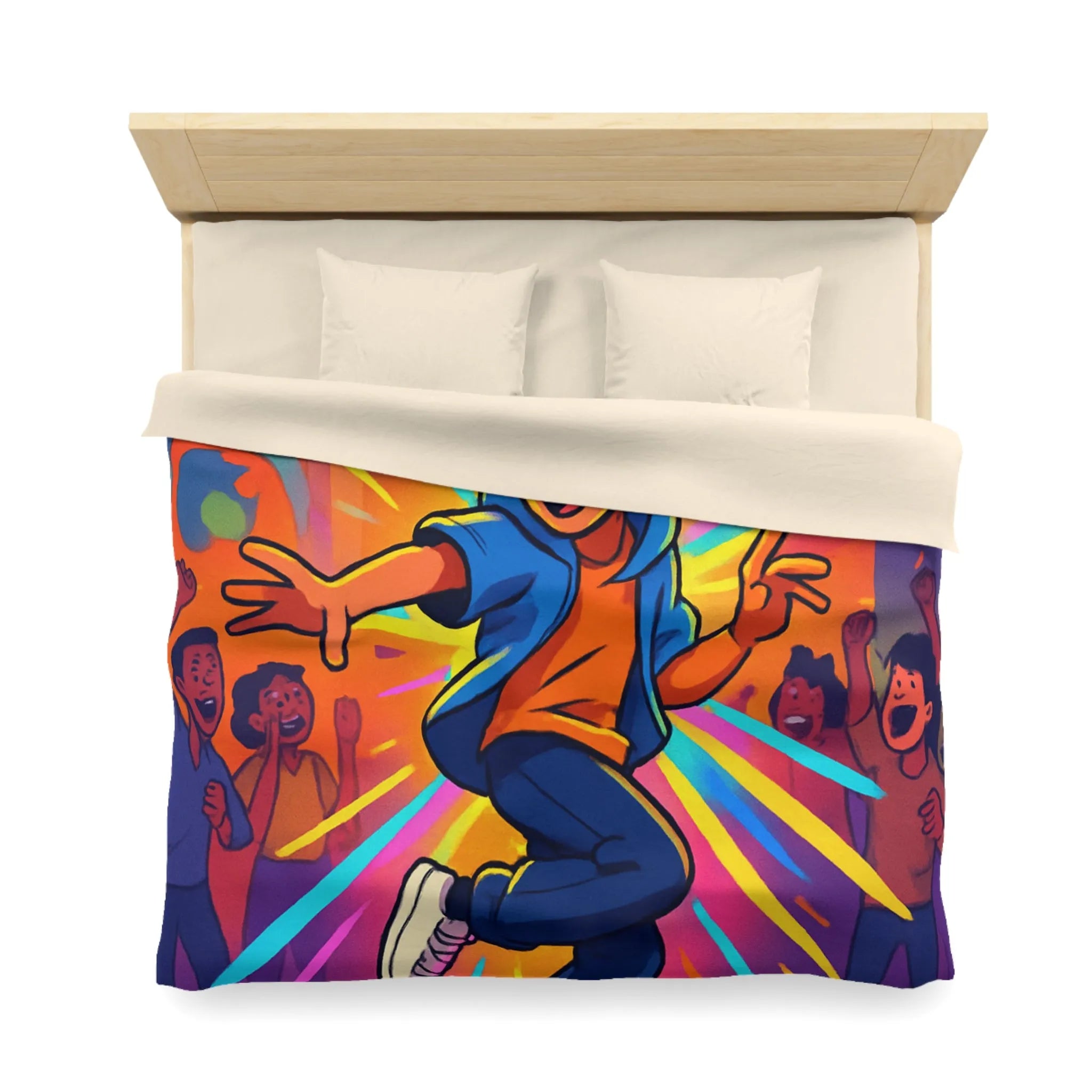 Housse couette street dance couleur vive, ambiance urbaine, dessin dynamique jeune garçon joyeux