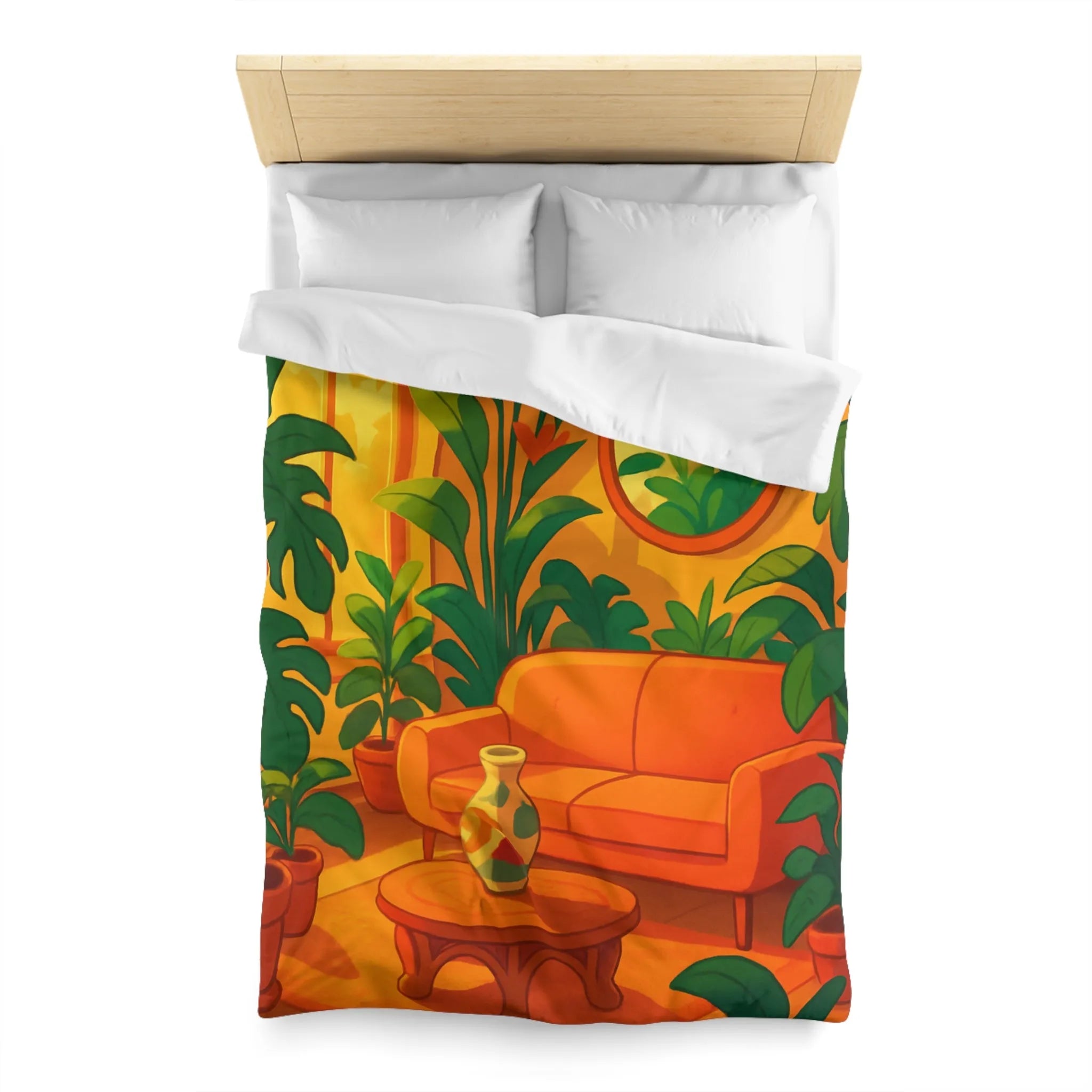 Housse de couette avec motif jungle moderne, ambiance chaleureuse et couleurs éclatantes