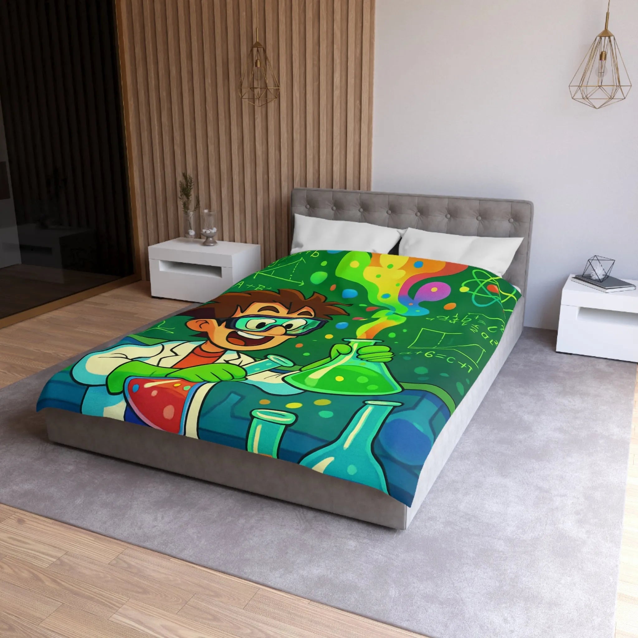 Housse de couette colorée pour enfants avec motif laboratoire scientifique amusant et éducatif