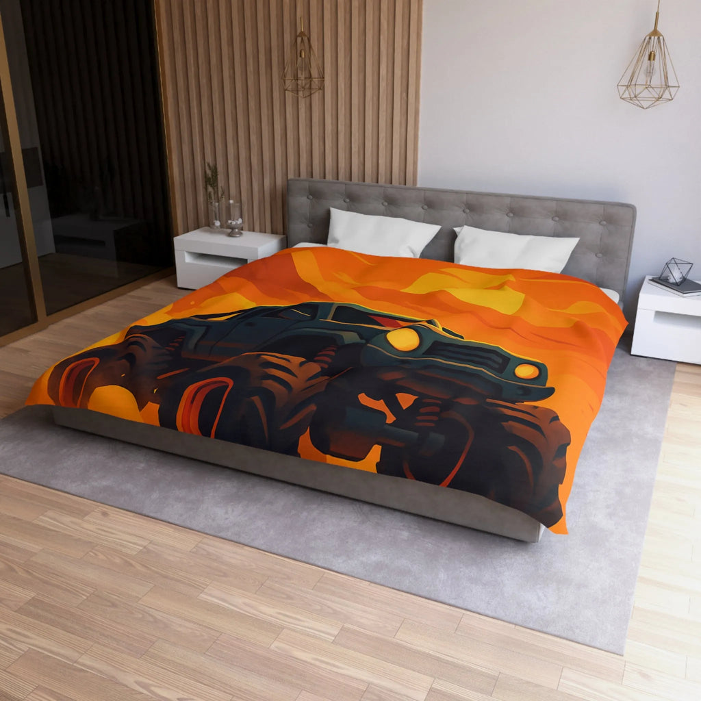 Housse de couette camion monstres désert coucher de soleil aventure pour chambre d'enfant