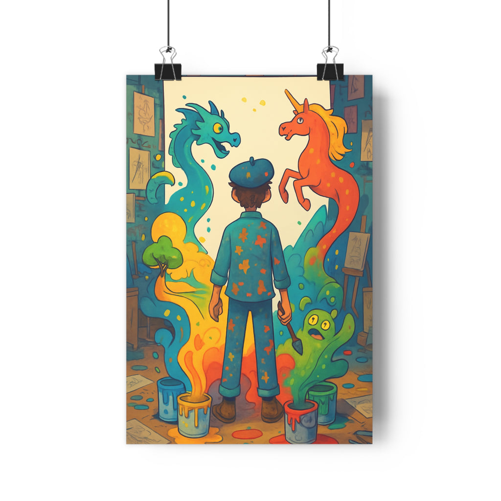 Poster décoratif artiste fantastique bleu orange mystique vibrant chambre bureau art mural unique qualité