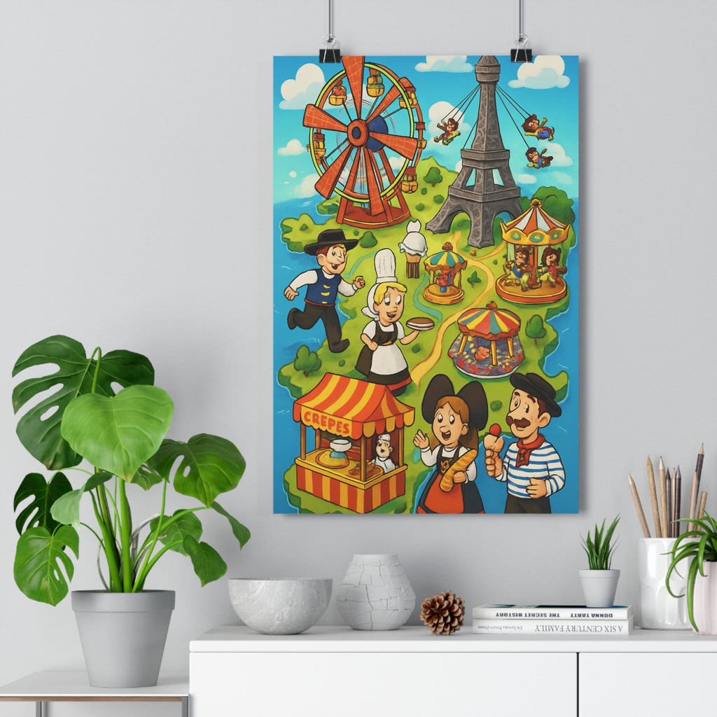 Poster décoratif joyeux carte France coloré rouge bleu salon chambre moderne culture ambiance festive