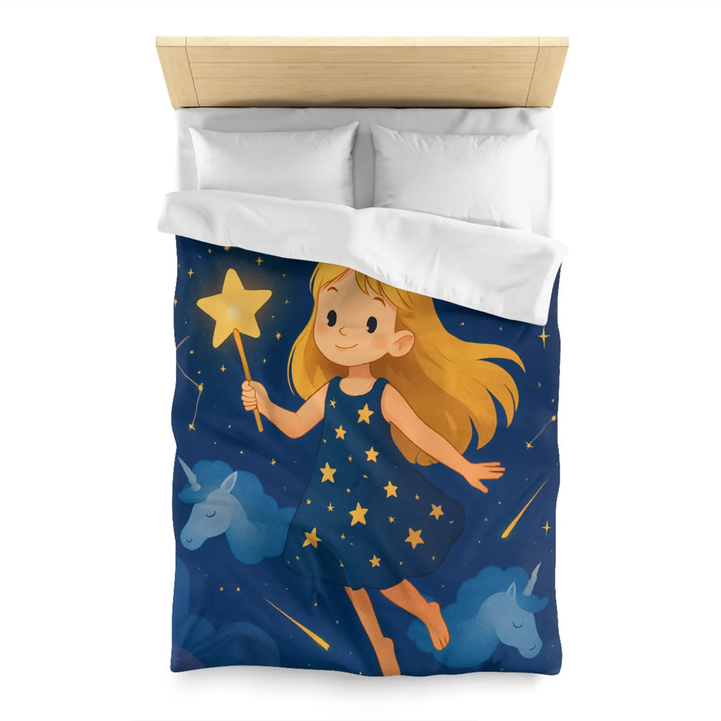 Housse de couette enfant étoiles magique avec licornes pour chambre de rêve céleste