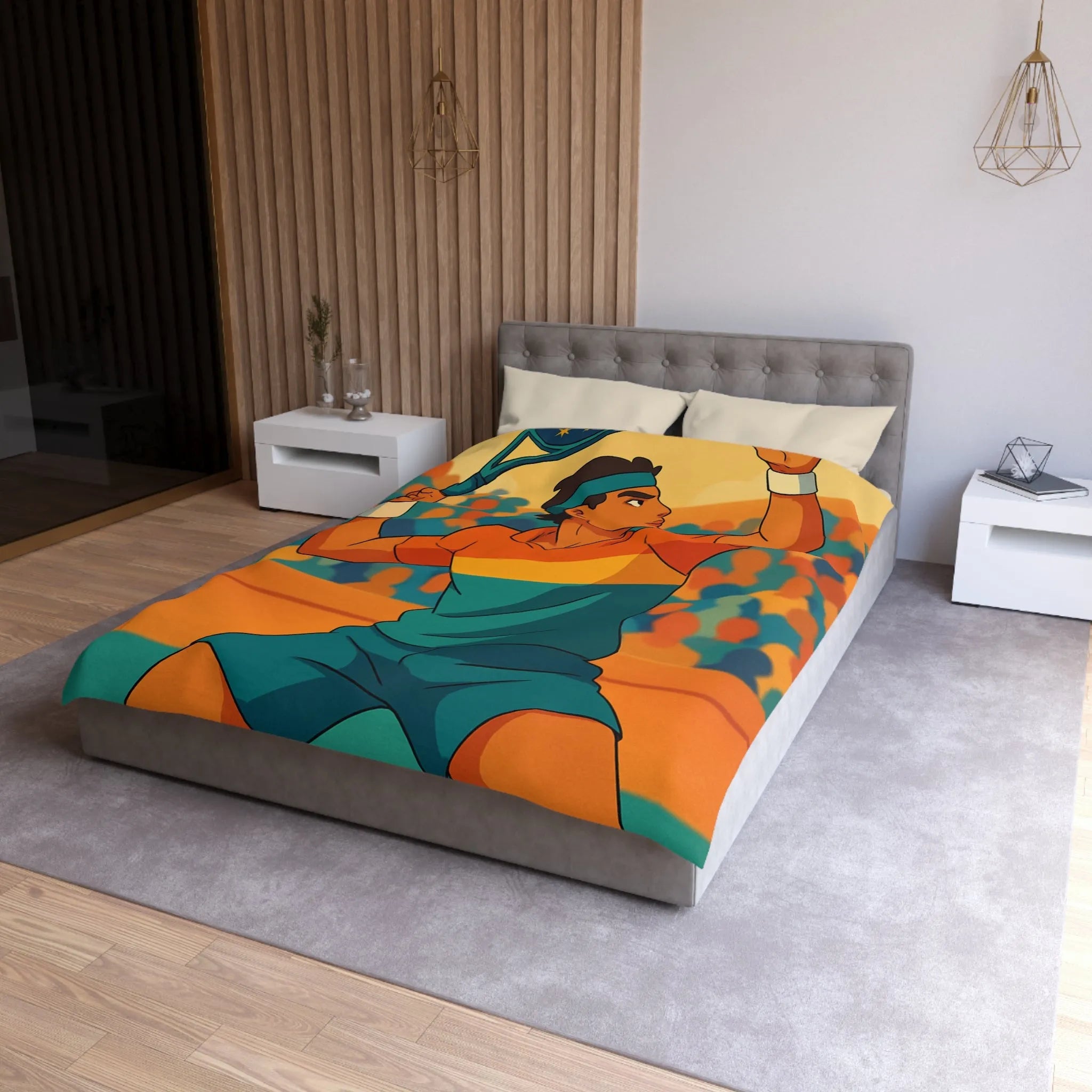 Housse de couette inspiration tennis avec élégance nocturne et couleurs vibrantes pour chambre moderne