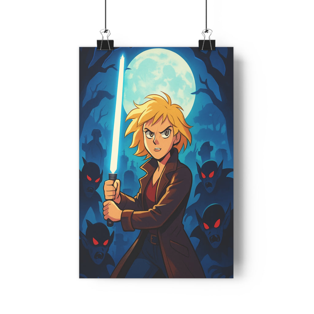 Poster décoratif dessin animé bleu sombre mystérieux chambre cimetière nuit fantastique épée créatures format