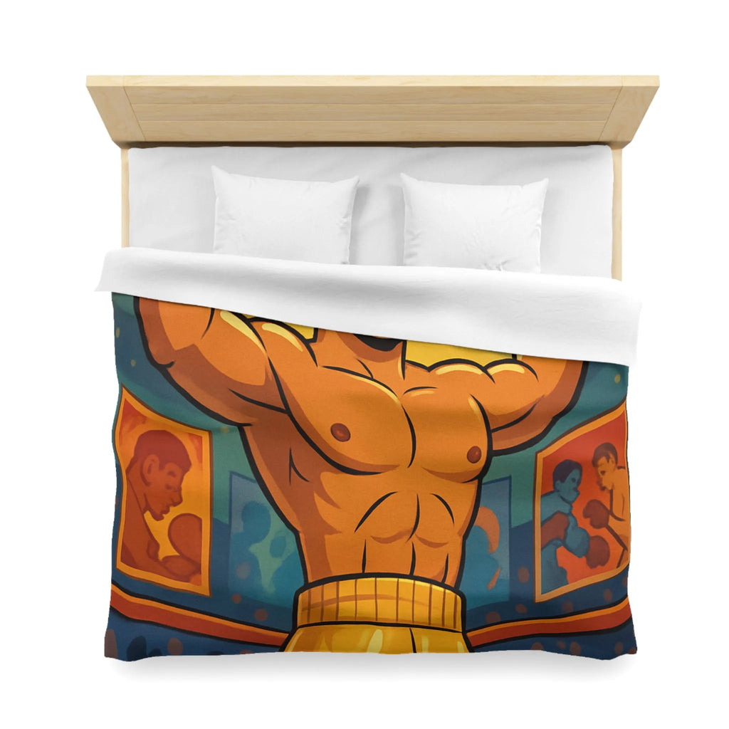 Housse de couette boxer animé gagnant, ambiance rétro colorée pour chambre sportive