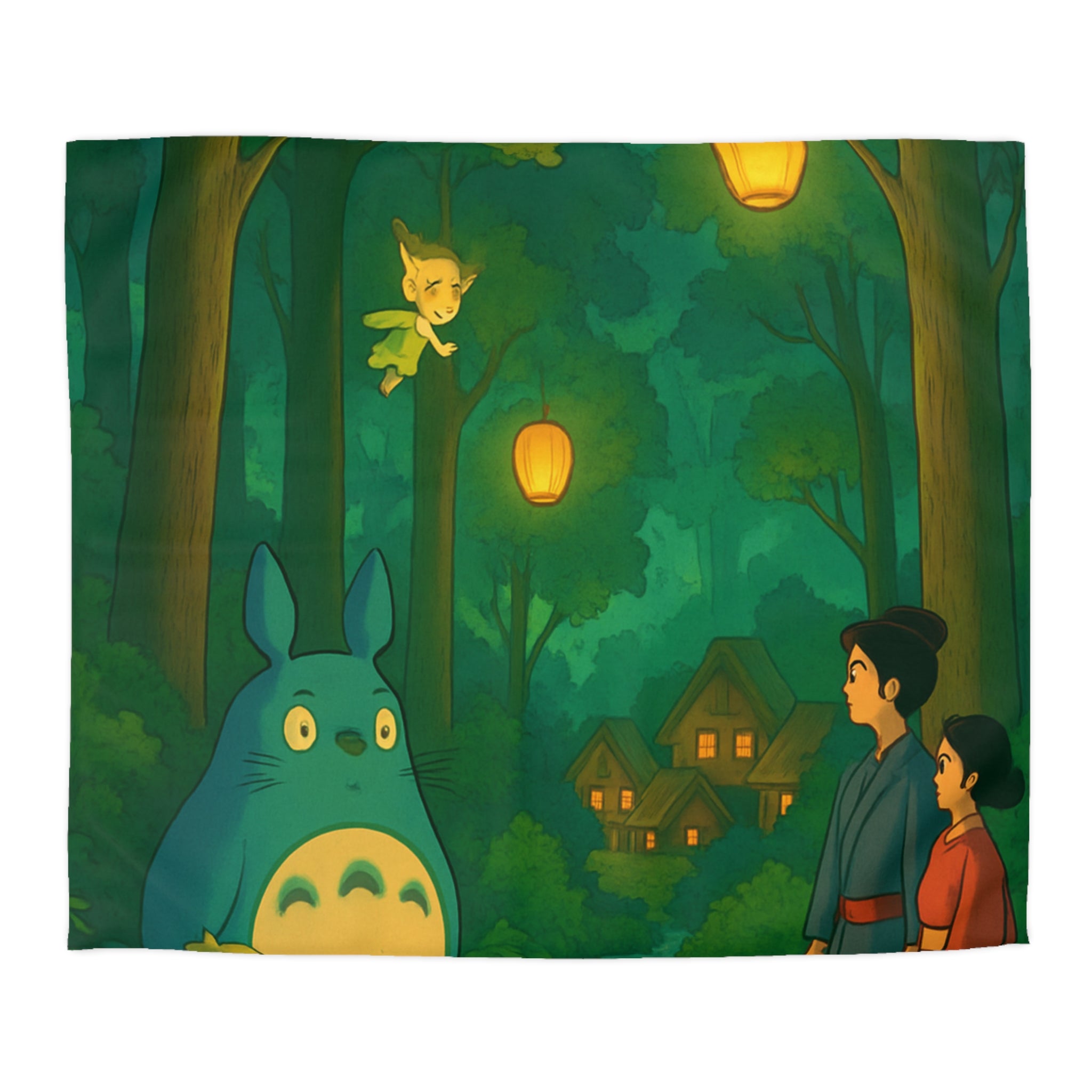 Housse de Couette Nature Enchantée avec Créatures Magiques et Paysage de Forêt Mystique