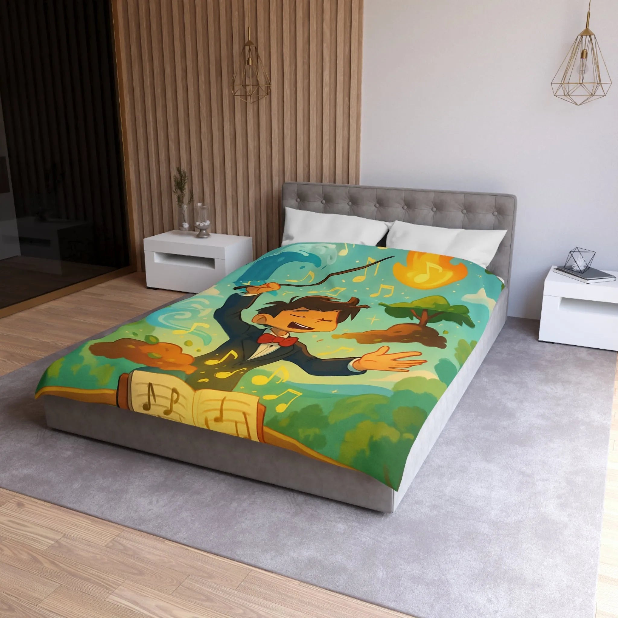 Housse de couette magique avec chef d'orchestre et notes musicales colorées animées