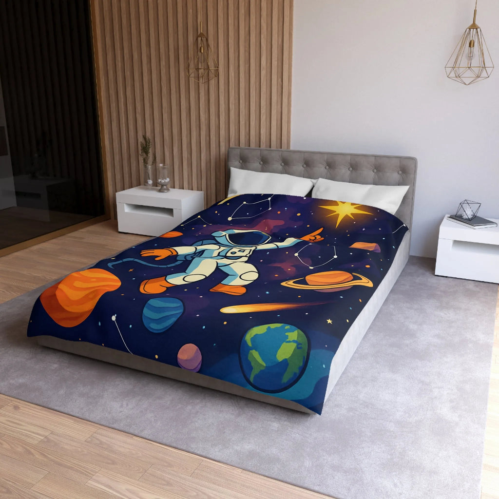 Housse de Couette Astronaute Enfantine avec Étoiles, Planètes et Constellations Colorées pour Chambre