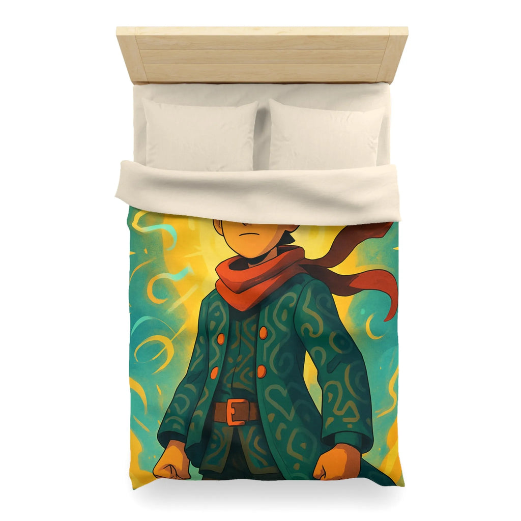 Éclatante illustration magique pour housse de couette avec personnage courageux et motifs abstraits colorés