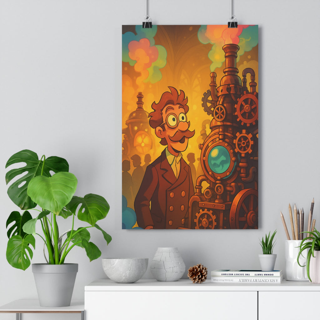 Poster décoratif steampunk rétro chaud cartoon bureau atelier inventeur machine complexe vapeur 30x46 qualité