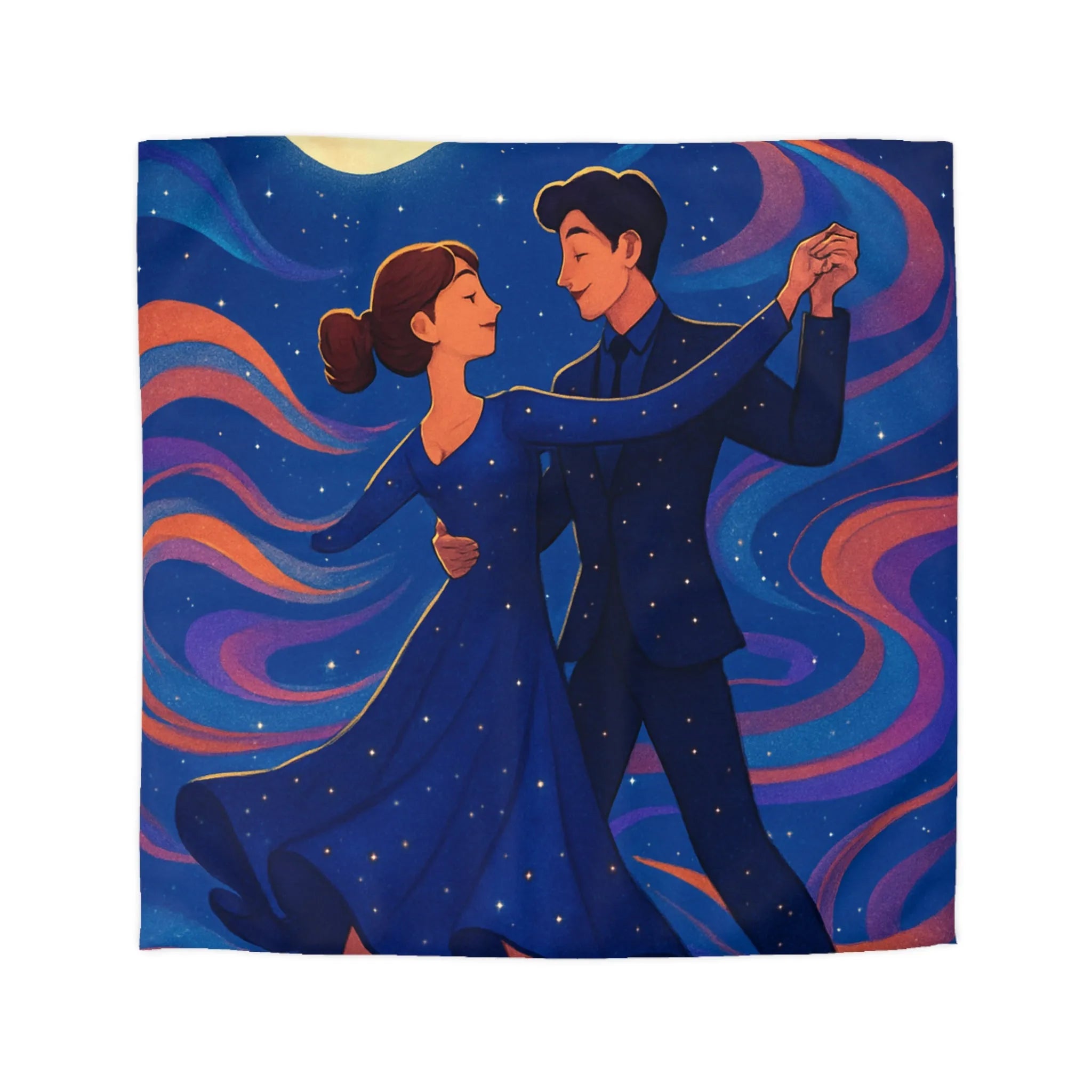 Housse de couette dansante sous la lune avec motif étoilé coloré et romantique