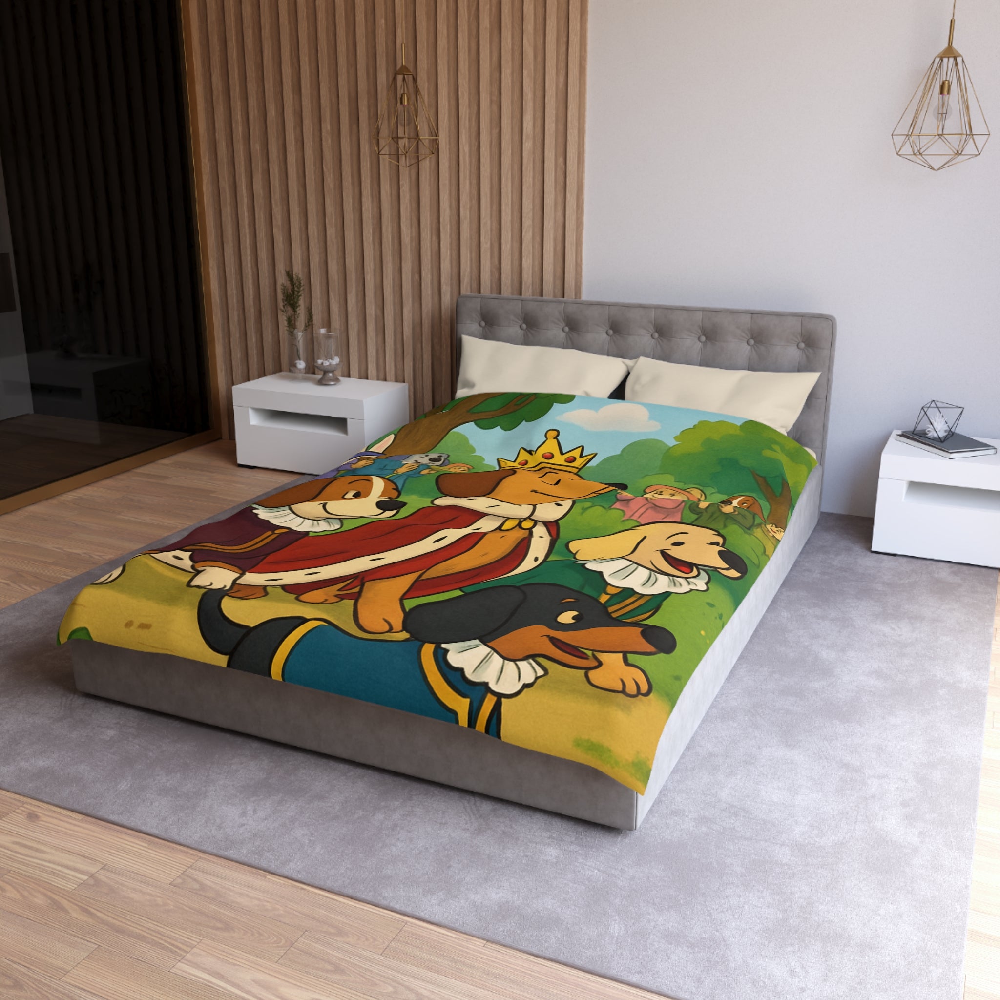 Housse De Couette Pour Enfants Avec Chiens Royaux En Promenade Dans La Forêt Magique