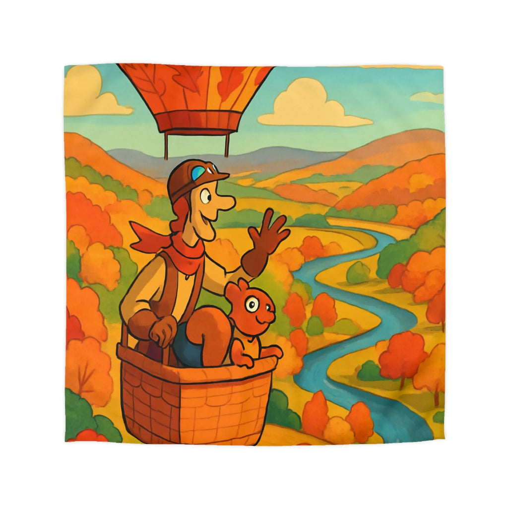 Housse de couette automnale avec montgolfière et paysage coloré pour chambre chaleureuse