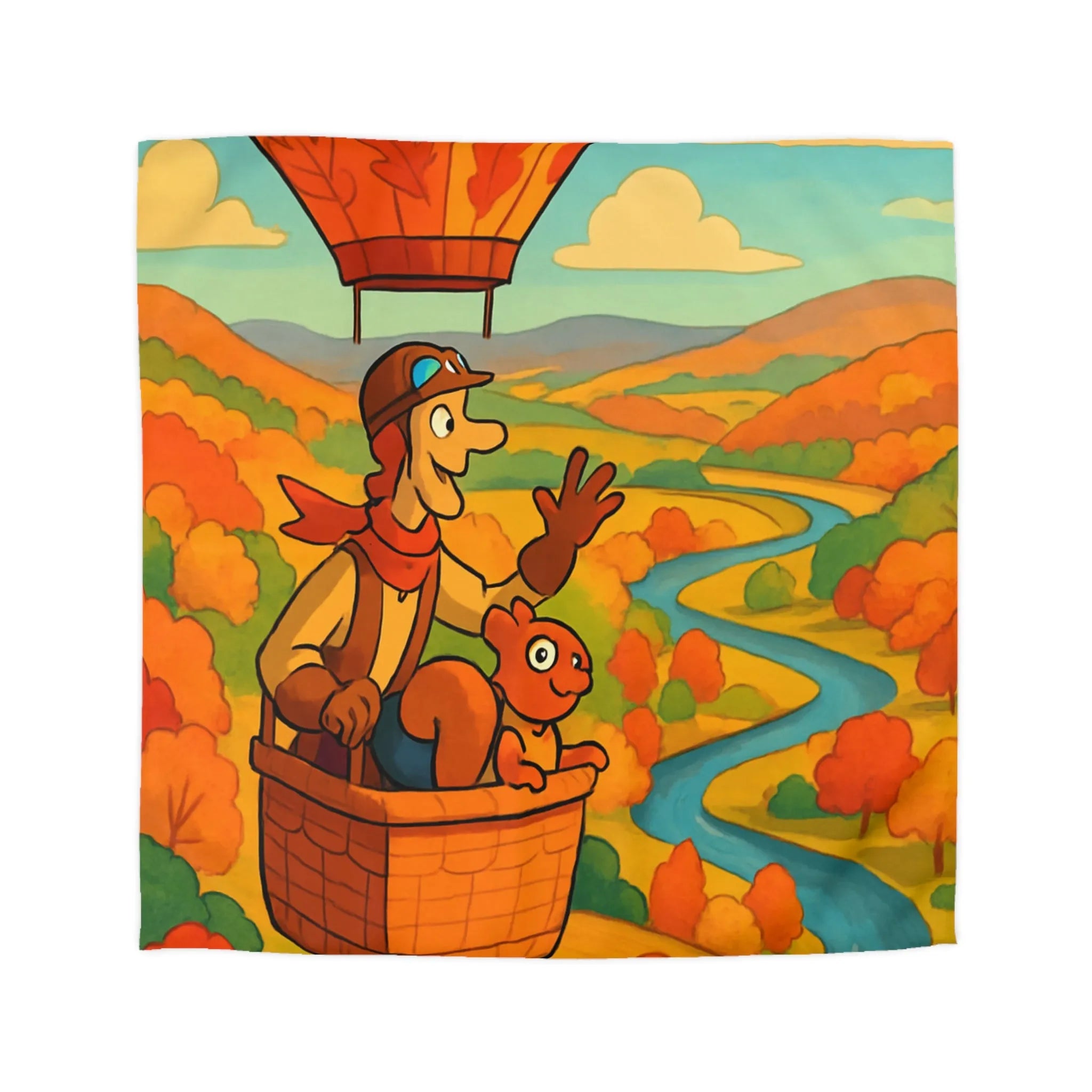 Housse de couette automnale avec montgolfière et paysage coloré pour chambre chaleureuse