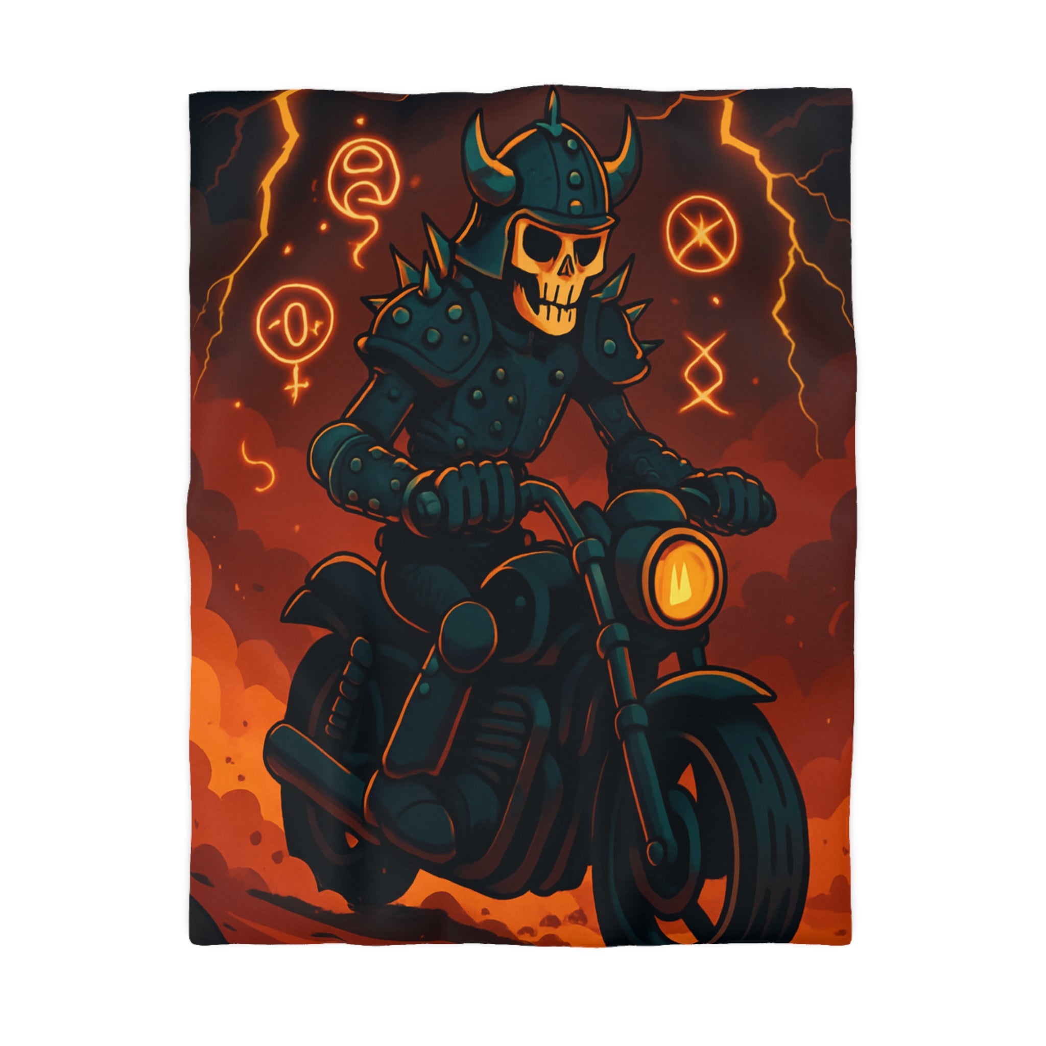 Housse de Couette Motard Squelette Apocalyptique avec Éclairs et Symboles Mystiques