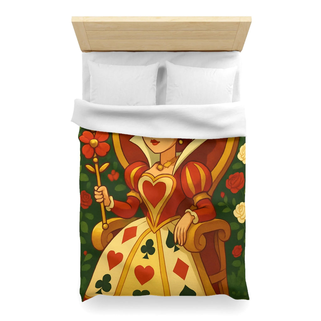 Élégante et royale housse de couette reine avec motifs coeurs détails rouge vibrant