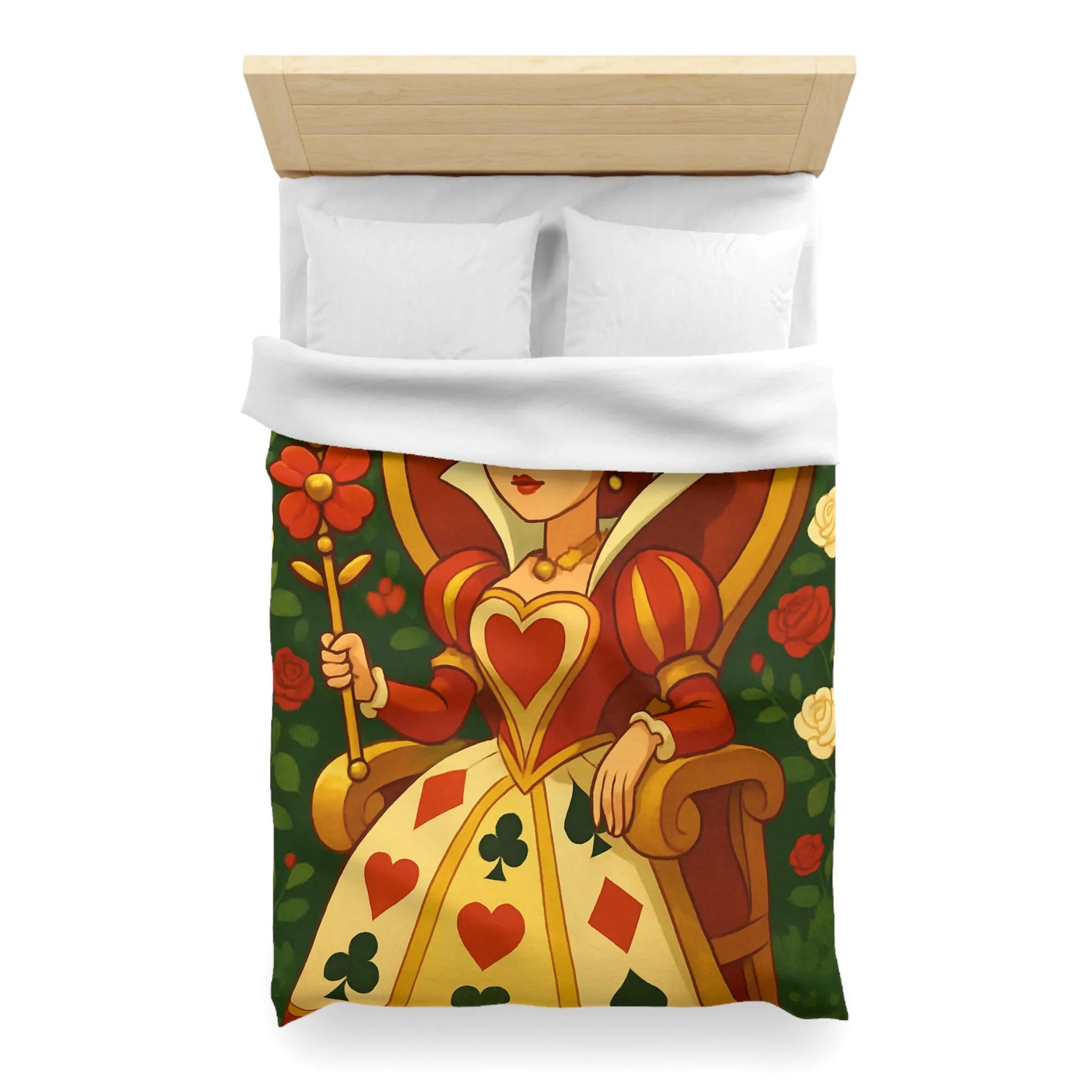 Élégante et royale housse de couette reine avec motifs coeurs détails rouge vibrant