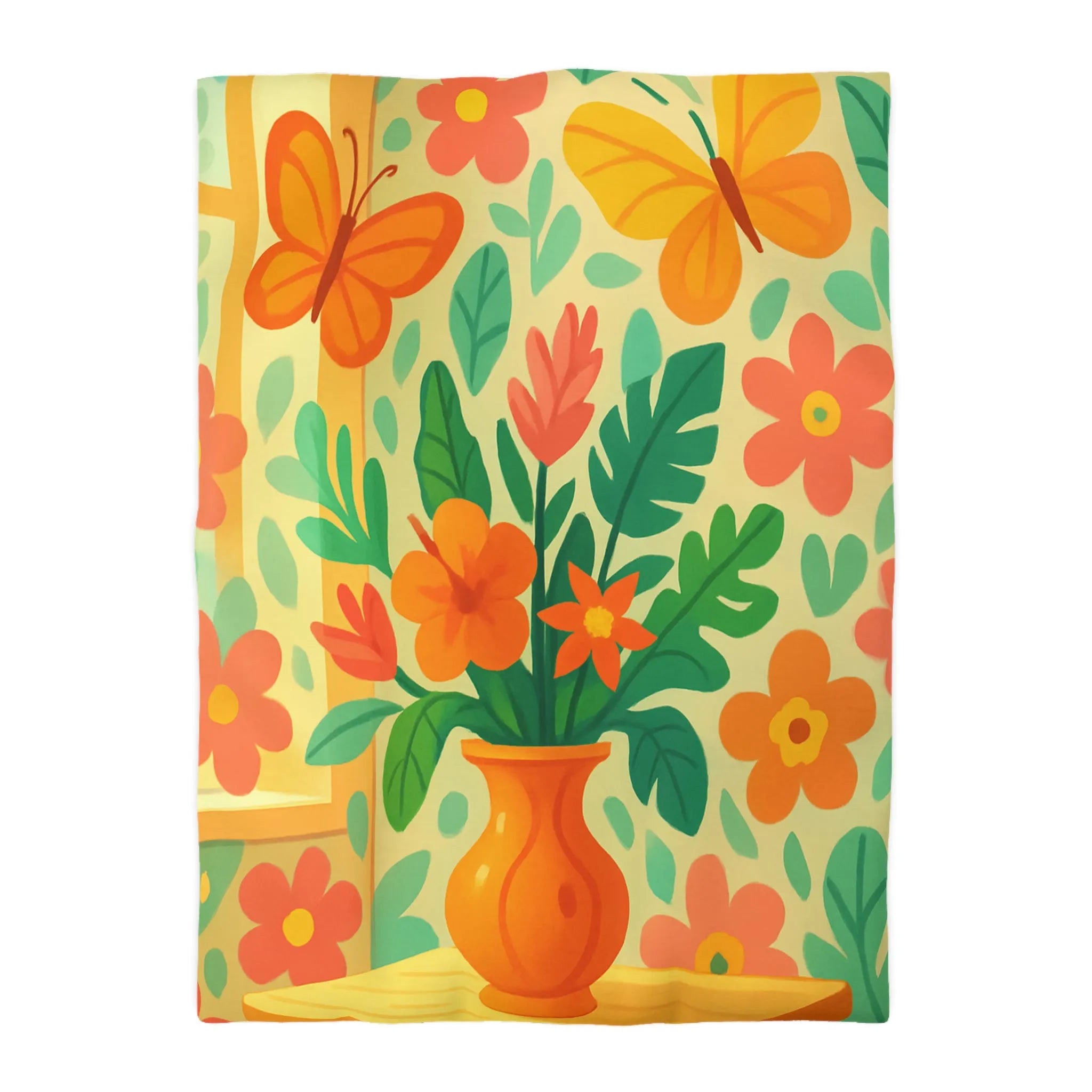 Housse de couette colorée avec fleurs tropicales et papillons pour chambre lumineuse