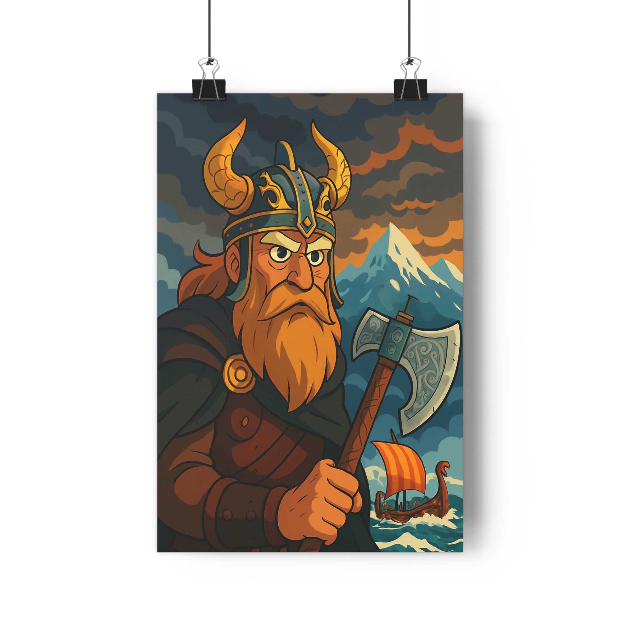 Poster décoratif guerrier viking épique scandinave tableau salon chambre ambiance légende nordique dramatique vibrant